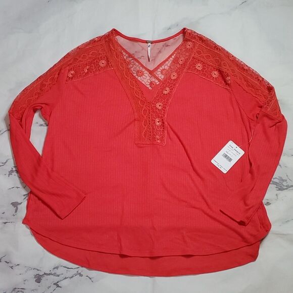Free People Tops - Free People Rose Crimson Lace Long sleeve Shirt